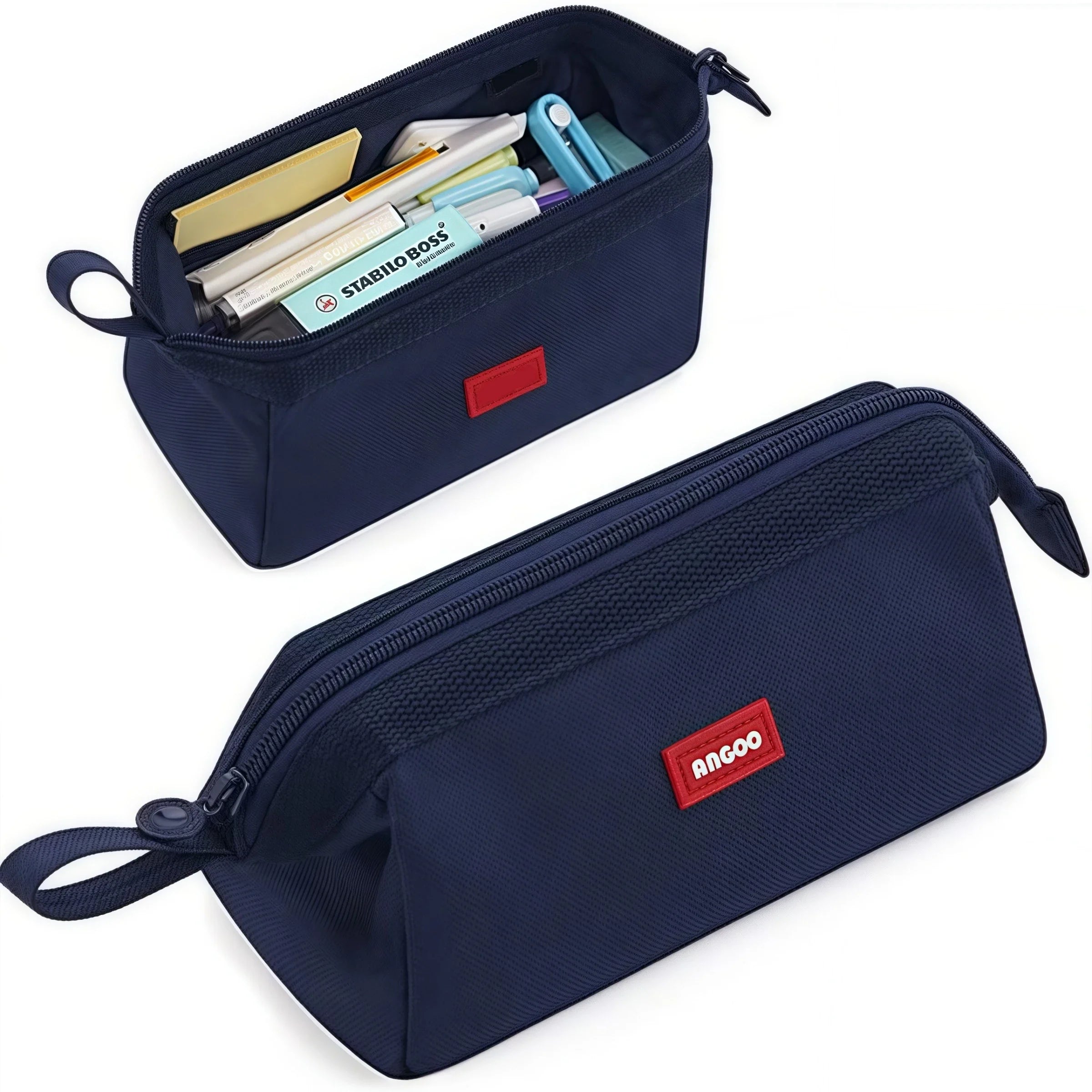 Trousse grande capacité avec porte-stylo et étiquette, rangement minimaliste pour fournitures scolaires, sac de rangement créatif pour fournitures scolaires