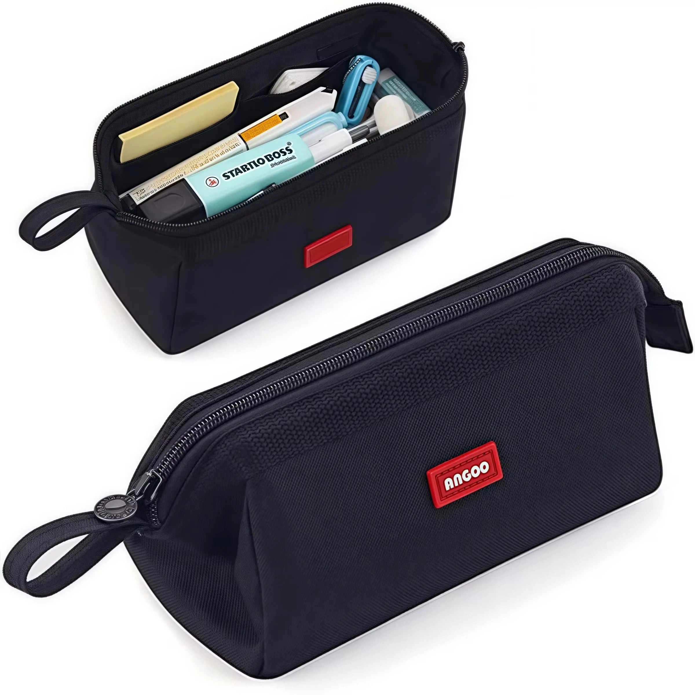 Trousse grande capacité avec porte-stylo et étiquette, rangement minimaliste pour fournitures scolaires, sac de rangement créatif pour fournitures scolaires