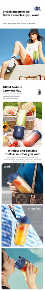 Bouteille mixeuse portable électrique à 6 lames, mixeur à jus multifonction pour smoothies et jus frais, gobelet pour piler la glace, robot culinaire